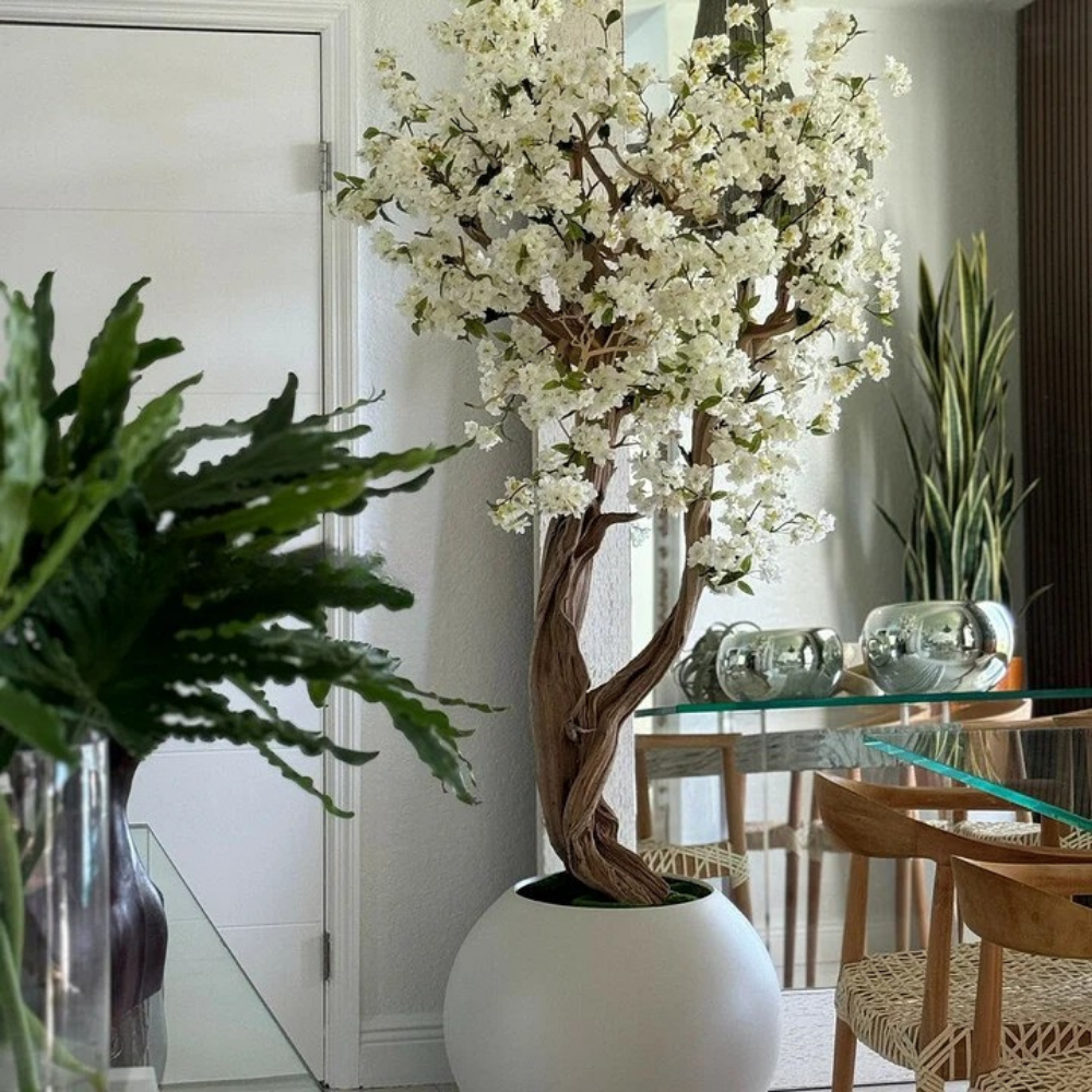 Matte Beige Globe Cherry Blossom Tree