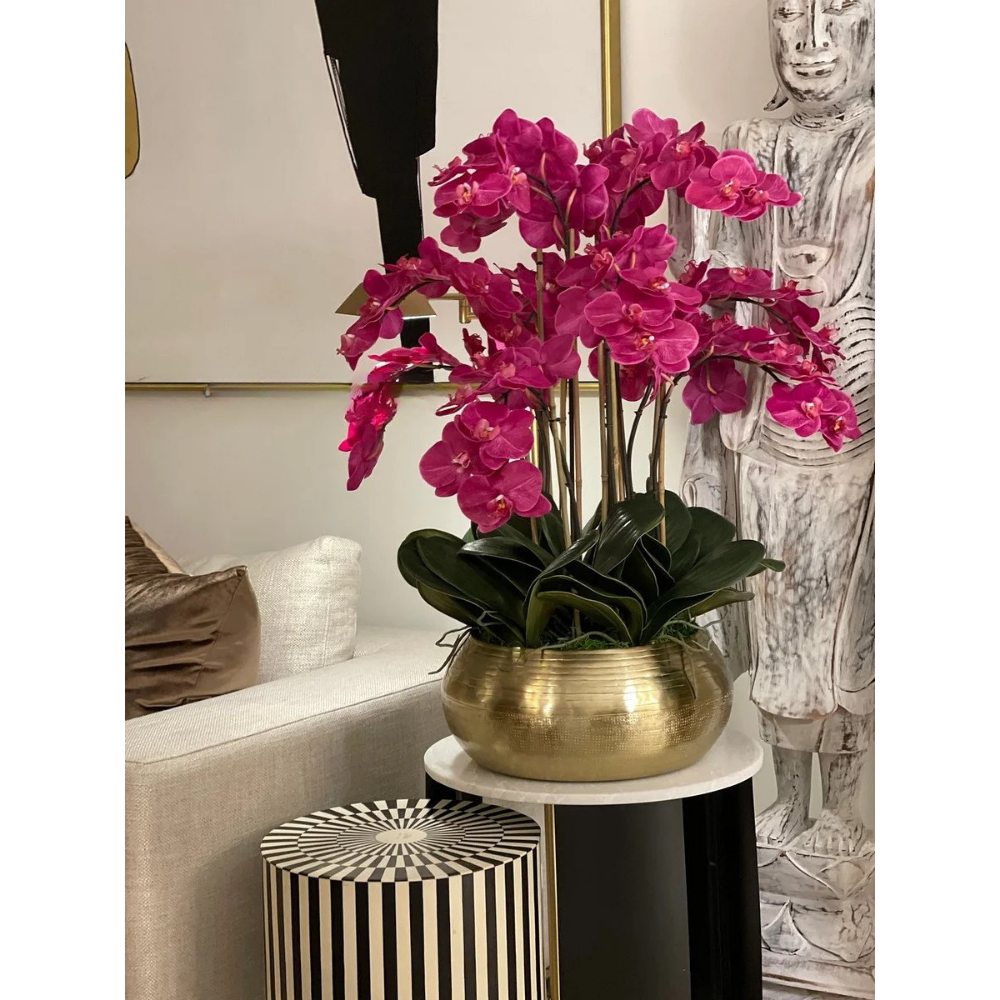 Pink Phalaenopsis Orchids in Gold Bowie Bowl