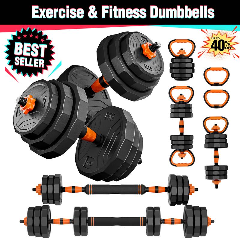 Adjustable Dumbbell Set, 33/44/66/88 lbs Weight Set Use as Dumbbell, Barbell, Kettlebell and Push-up. Fitness Exercise Equipment for Home Gym
