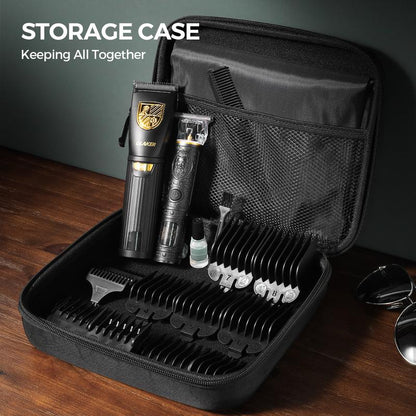 GLAKER Cordless Hair Clipper Kit – Hair Trimmer for Men, Sharp Blades, LED Display, 15 Guide Combs, Travel Case, and Storage Comfort