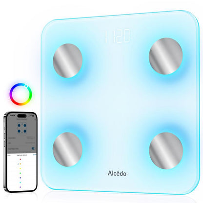 Smart Scale for Body Weight, 7-Color Glowing Bluetooth Digital Bathroom Scale for BMI and Body Fat.