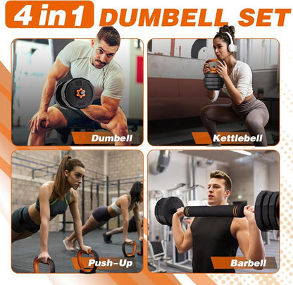 Adjustable Dumbbell Set, 33/44/66/88 lbs Weight Set Use as Dumbbell, Barbell, Kettlebell and Push-up. Fitness Exercise Equipment for Home Gym
