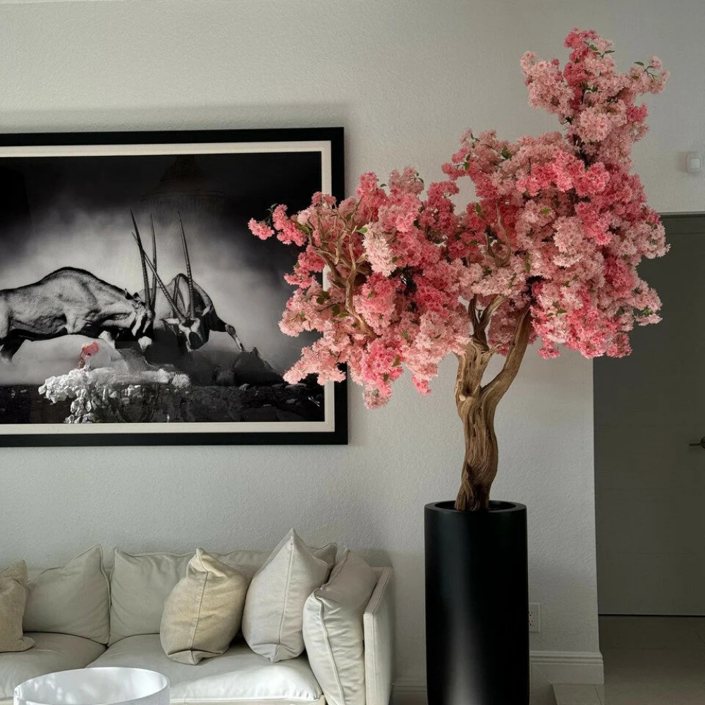 Pink Cherry Blossom Tree in Matte Black Planter