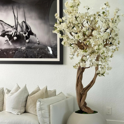 Matte Beige Globe Cherry Blossom Tree