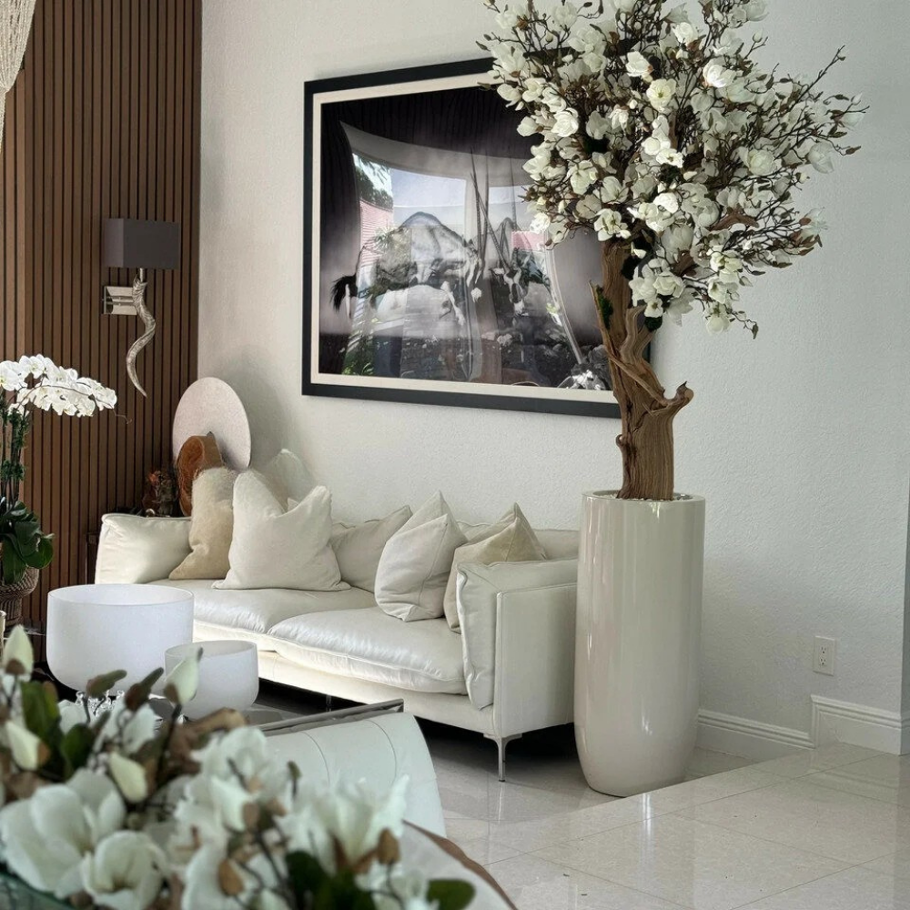 White Magnolia Tree in Glossy Beige St. Tropez Planter