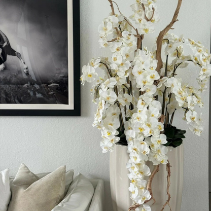 Cascading White Orchids in Sand Beige San Jose Planter