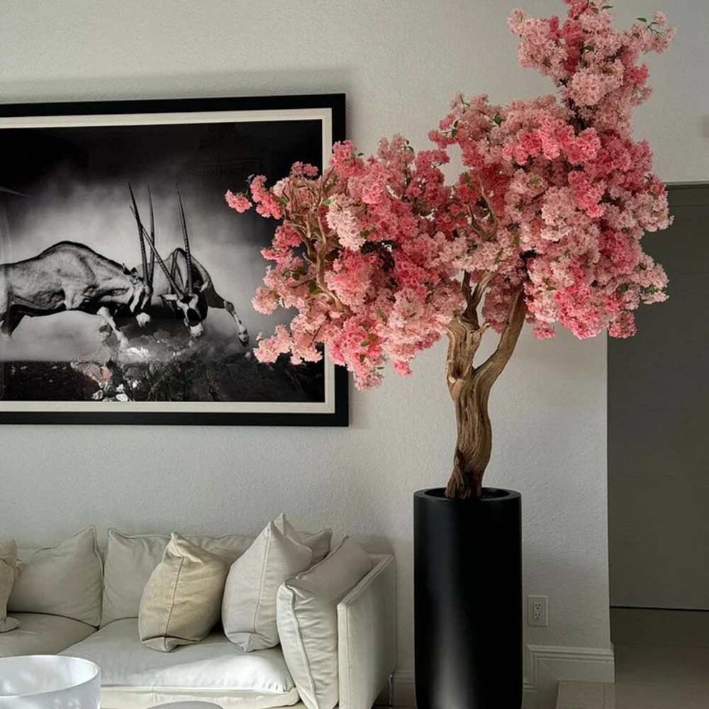 Pink Cherry Blossom Tree in Matte Black Planter
