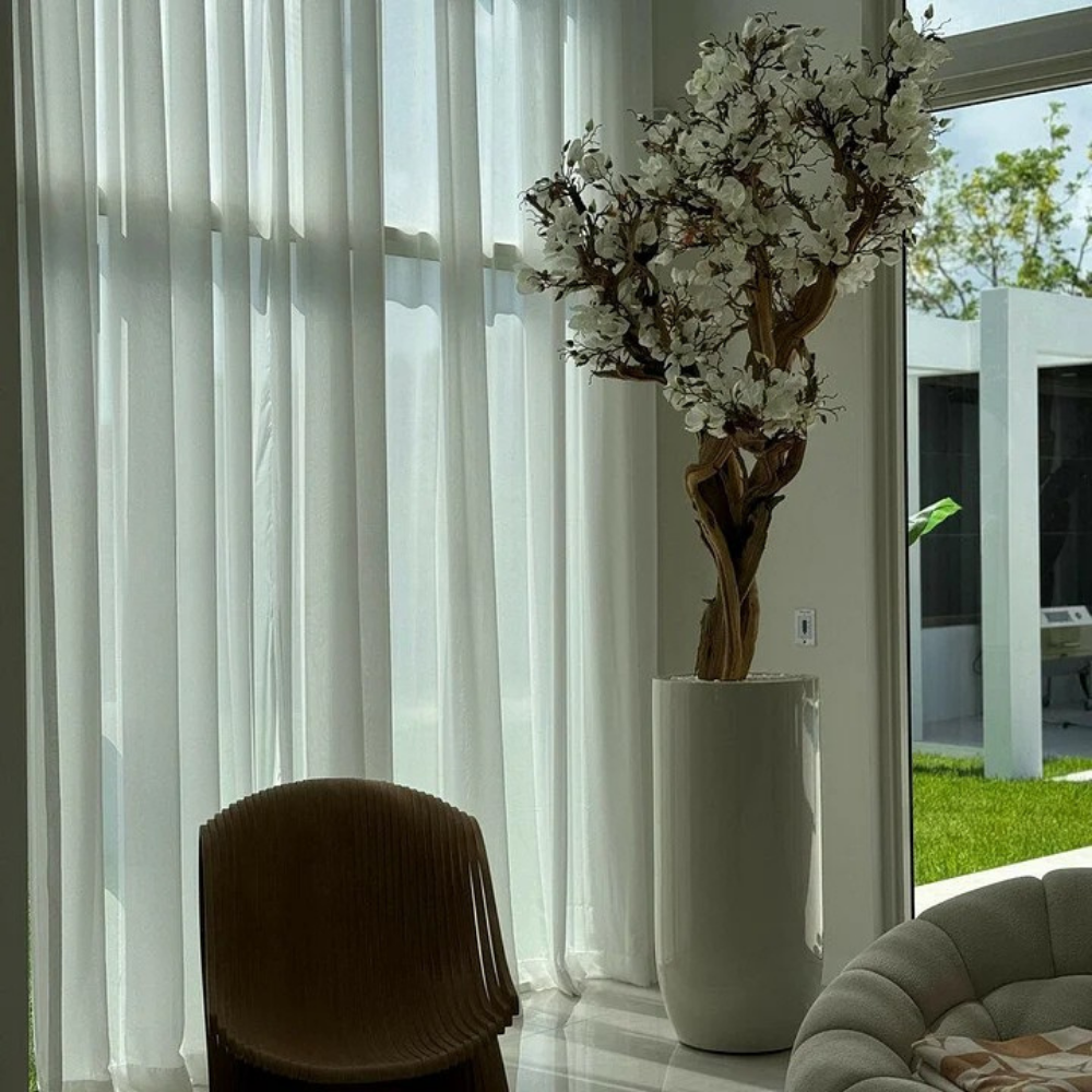 White Magnolia Tree in Glossy Beige Planter