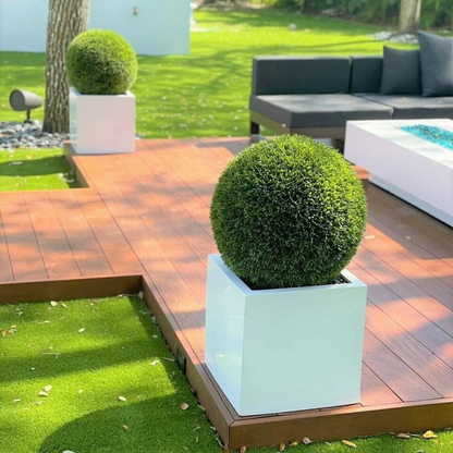 Large Block Fiberglass Planter with 20” Topiary