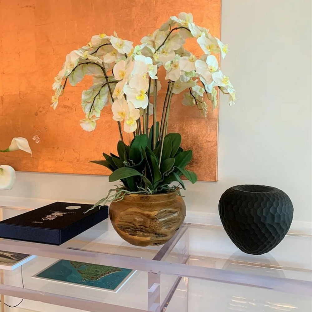 Teak Bowl with White Orchids
