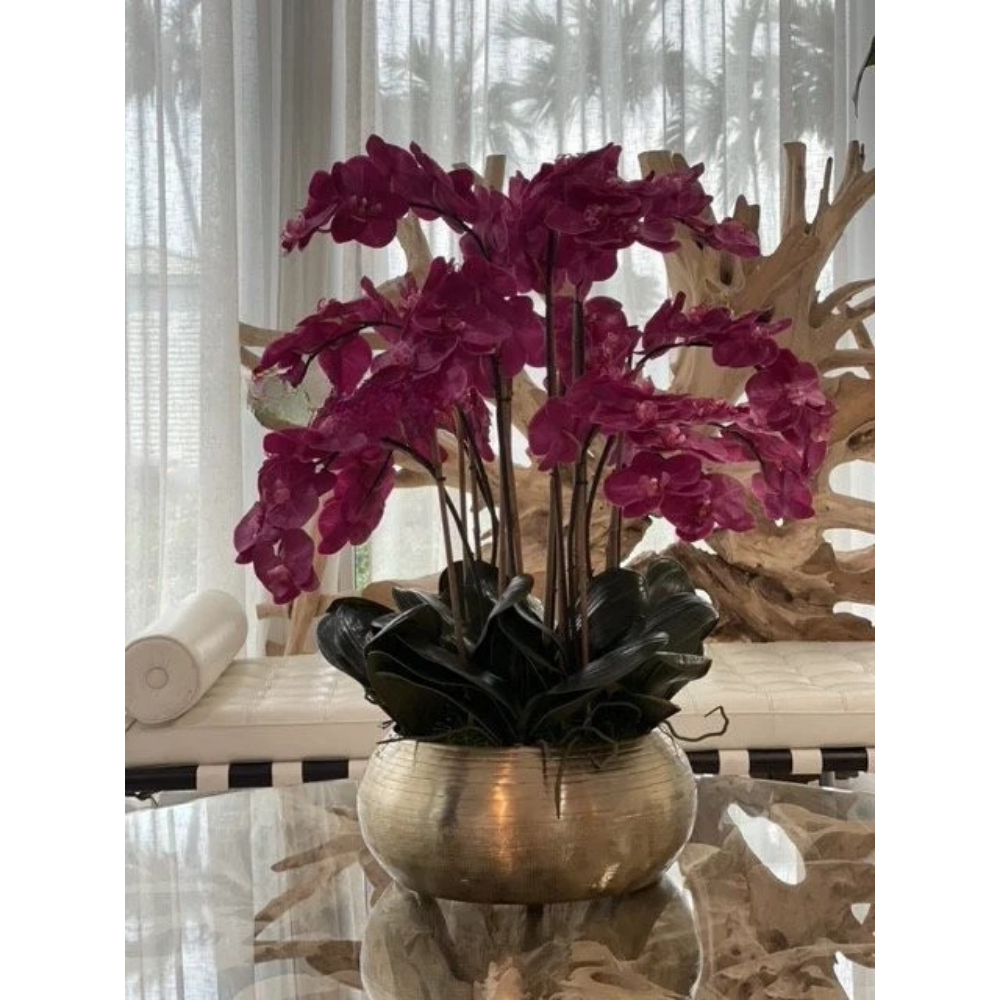 Pink Phalaenopsis Orchids in Gold Bowie Bowl