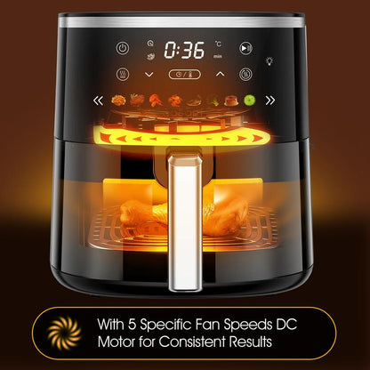 6QT Digital Air Fryer with Visible Window 8 Preset Functions Adjustable Temperature Timer 1550W Power for Crispy Fries Chicken & More