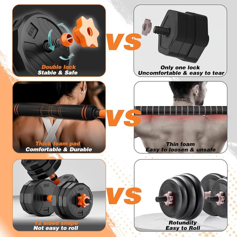 Adjustable Dumbbell Set, 33/44/66/88 lbs Weight Set Use as Dumbbell, Barbell, Kettlebell and Push-up. Fitness Exercise Equipment for Home Gym