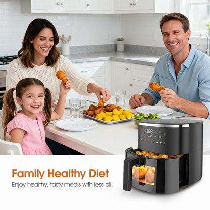6QT Digital Air Fryer with Visible Window 8 Preset Functions Adjustable Temperature Timer 1550W Power for Crispy Fries Chicken & More