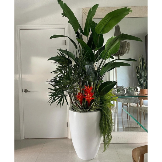 Tropical Mix Plants in Glossy White Planter