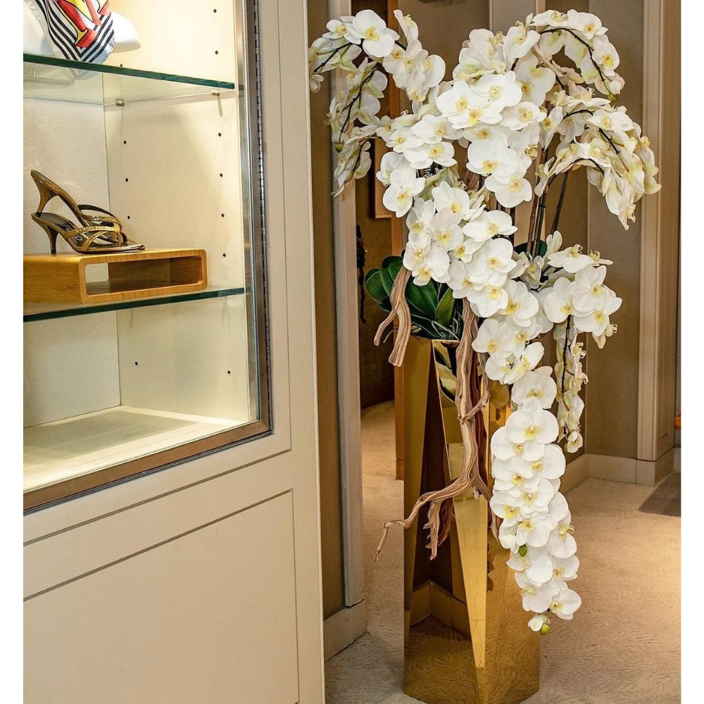 Cascading Phalaenopsis Orchids in Gold Prism Planter