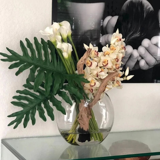 Moon Vase with Cymbidiums & Callas