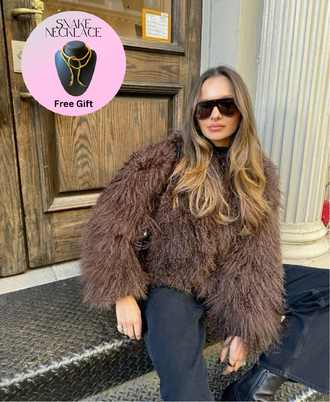 Sara Coat Fluffy + NECKLACE FREE