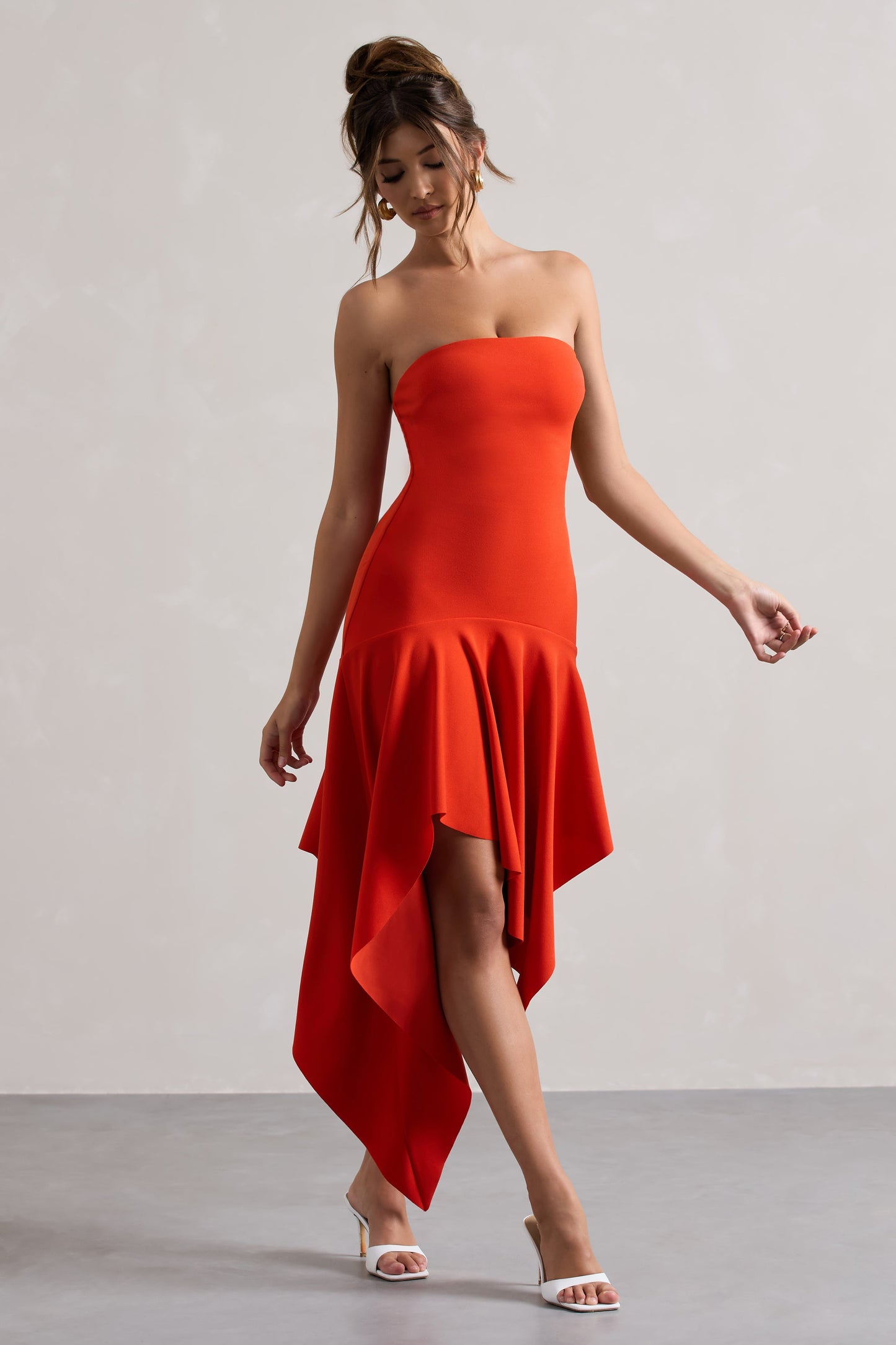 Catalina | Orange Bandeau Maxi Dress With Draped Hem