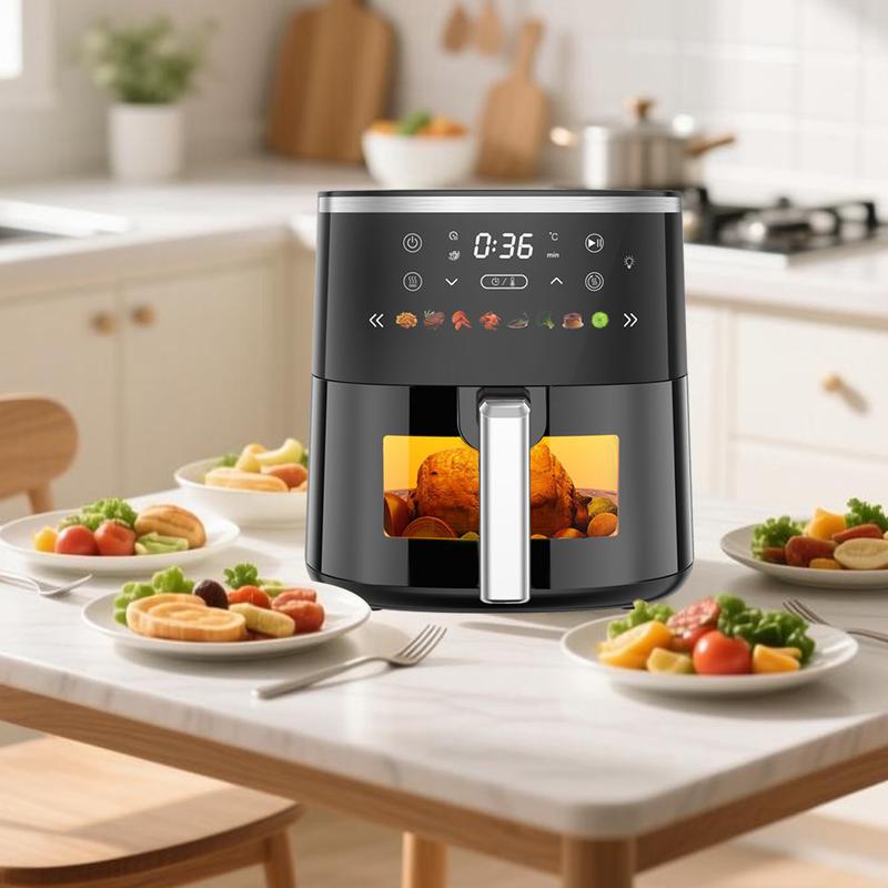 6QT Digital Air Fryer with Visible Window 8 Preset Functions Adjustable Temperature Timer 1550W Power for Crispy Fries Chicken & More