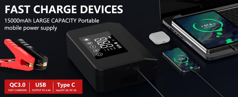 RoadRescue 4000A — Car Jump Starter + 150 PSI Tire Inflator (12V, 15,000 mAh, LED, Power Bank)