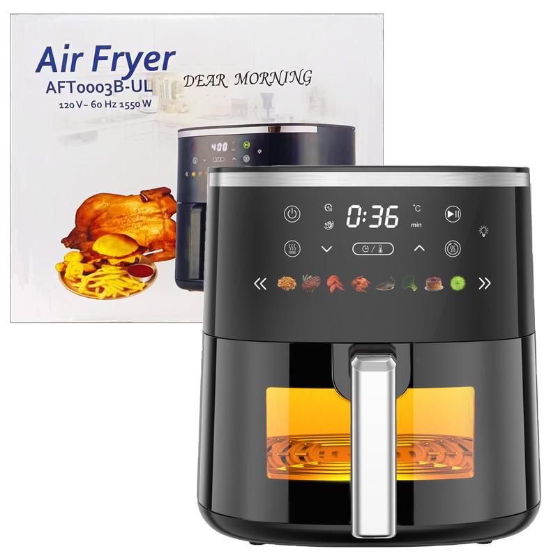 6QT Digital Air Fryer with Visible Window 8 Preset Functions Adjustable Temperature Timer 1550W Power for Crispy Fries Chicken & More