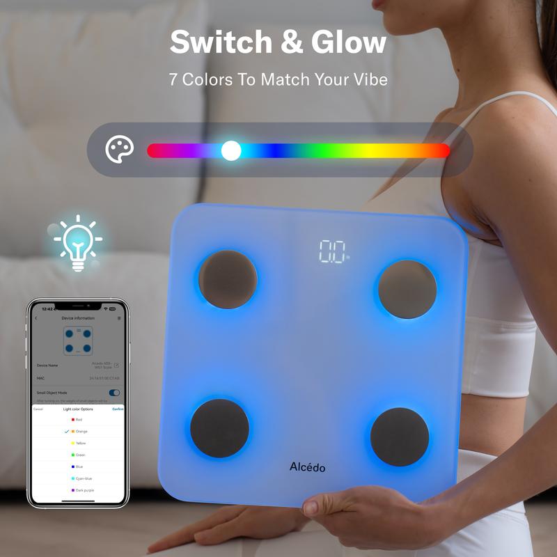 Smart Scale for Body Weight, 7-Color Glowing Bluetooth Digital Bathroom Scale for BMI and Body Fat.